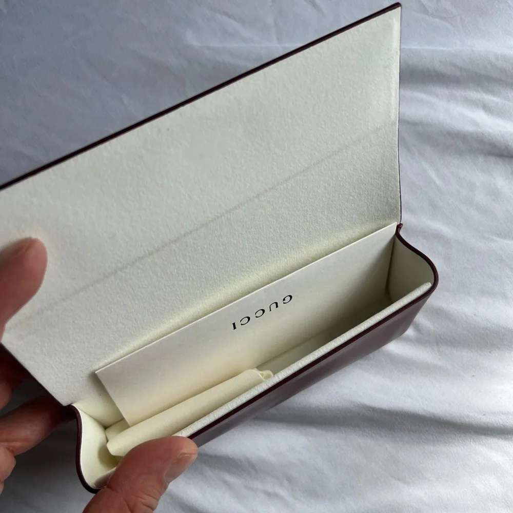 Brand New AUTH 2025 Gucci Leather Sunglasses Glasses Case Burgundy Wine Ancora